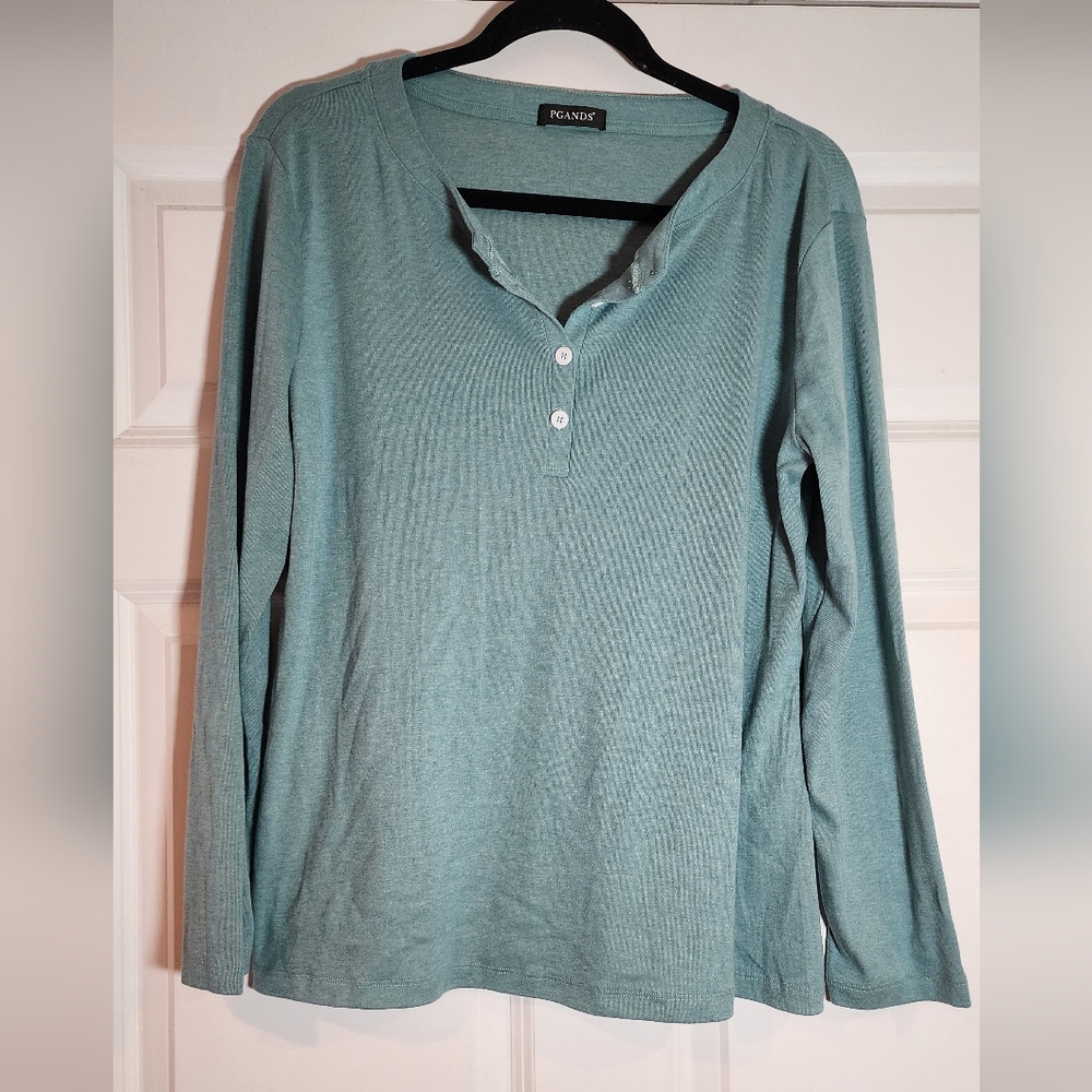 Pgands Women's Teal Long Sleeve Top L